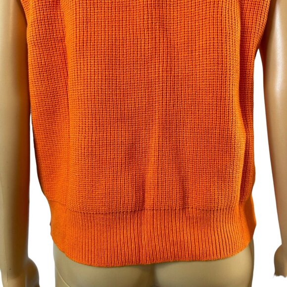 Women Sweater Shoulder Pad Knit Vest Medium Orange High Neck Cotton Top Knit - Picture 11 of 16
